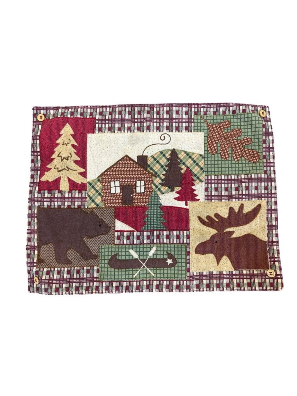 Quilted Cloth Placemats Set of 6 Patchwork Rustic Cabin Bear Moose Pinetree